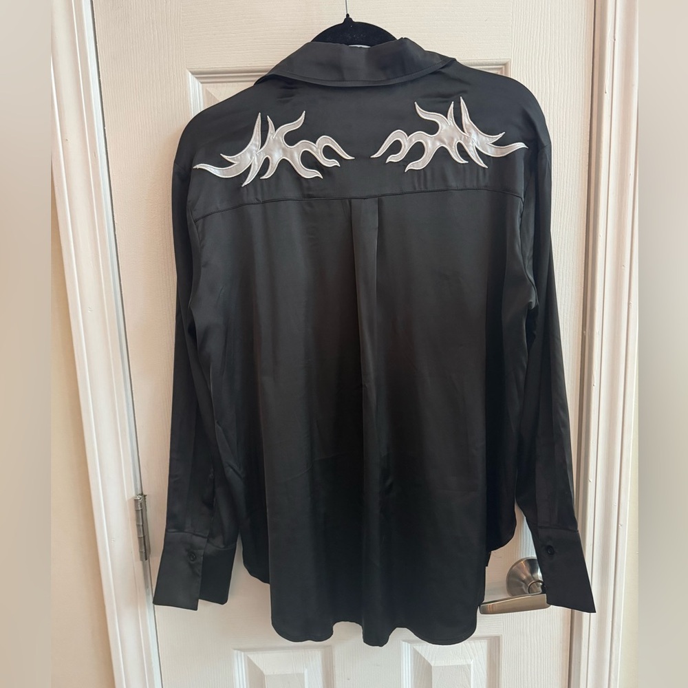 12TH TRIBE Danica Satin Western Flame Black Button Down Shirt Size Medium - Picture 4 of 7